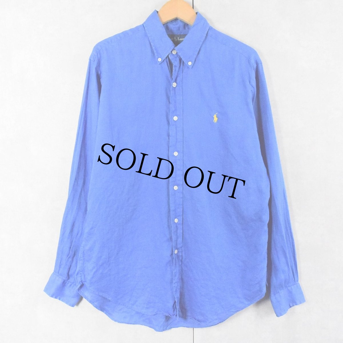 画像1: Ralph Lauren "CLASSIC FIT" ロゴ刺繍 リネンボタンダウンシャツ M (1)