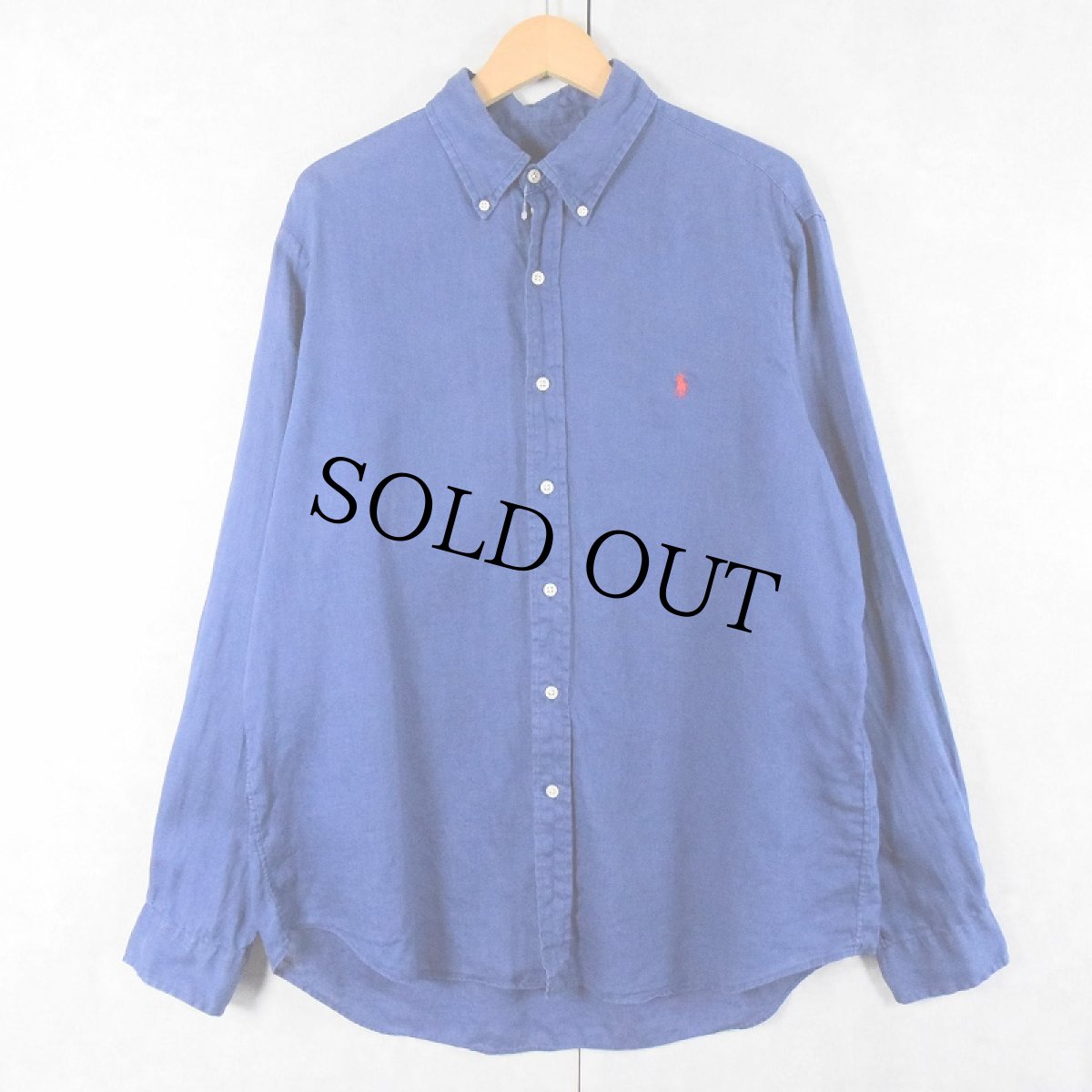 画像1: POLO Ralph Lauren ロゴ刺繍 リネンボタンダウンシャツ L (1)