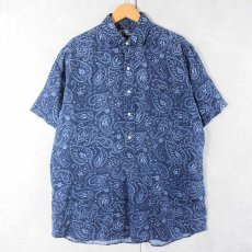 画像1: POLO Ralph Lauren "CAMBRIDGE" ペイズリー柄 リネンプルオーバーシャツ NAVY M (1)