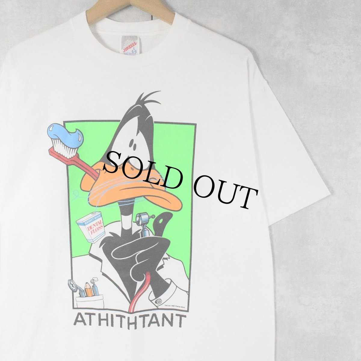 画像1: Daffy Duck "AT HITHHTANT" キャラクタープリントTシャツ L (1)