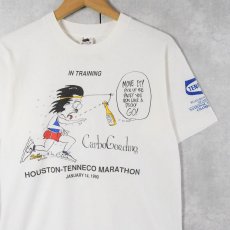 画像1: 90's USA製 "HOUSTON-TENNECO MARATHON" シュールイラストプリントTシャツ M (1)