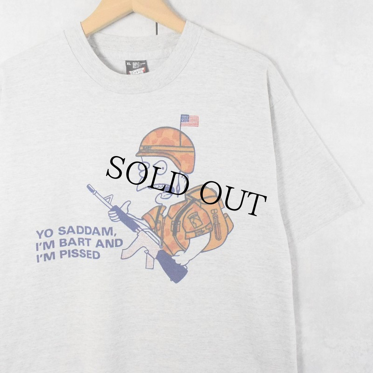 画像1: 【SALE】 90's THE SIMPSONS USA製 "Yo Saddam I'm Bart and I'm Pissed" キャラクターパロディTシャツ XL (1)
