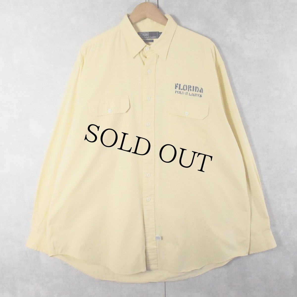 画像1: 90's POLO Ralph Lauren "FLORIDA" 猫目ボタン ステンシル入り コットンシャツ XL (1)