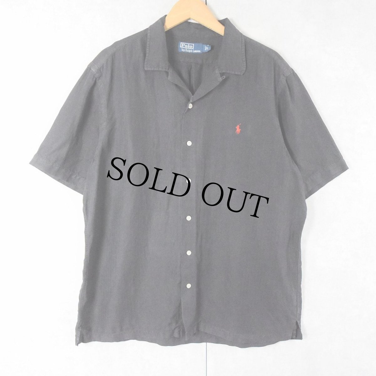 画像1: POLO Ralph Lauren ヘリンボーンツイル リネン×シルク オープンカラーシャツ BLACK L (1)