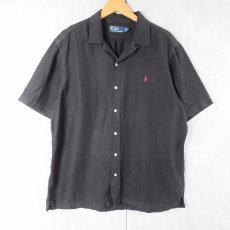 画像1: POLO Ralph Lauren ヘリンボーンツイル リネン×シルク オープンカラーシャツ BLACK L (1)
