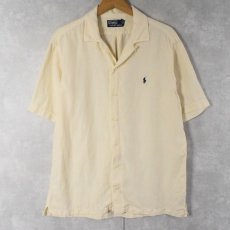 画像1: POLO Ralph Lauren ヘリンボーンツイル リネン×シルク オープンカラーシャツ M (1)
