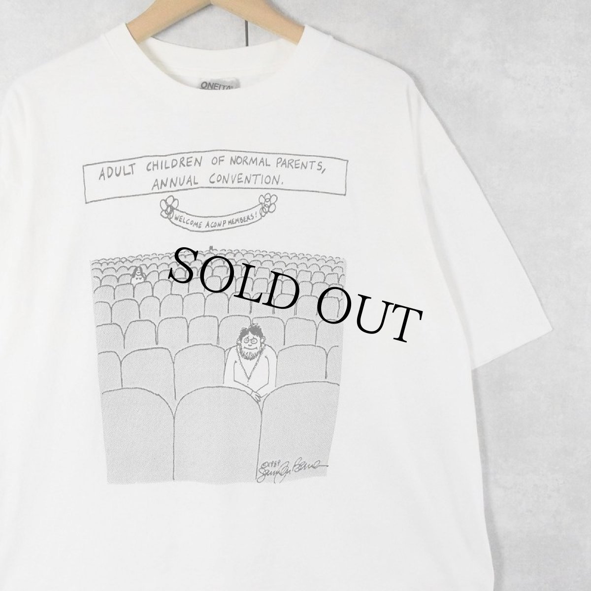 画像1: 80's "ADULT CHILDREN OF NORMAL..." シュールイラストプリントTシャツ XL (1)