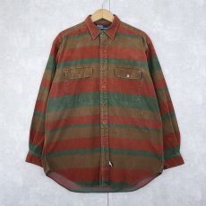 画像1: 90's POLO Ralph Lauren ボーダー柄 シャモアクロスシャツ M (1)