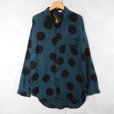画像1: 90's〜 INDEX ドット柄 レーヨンシャツ GREEN L (1)