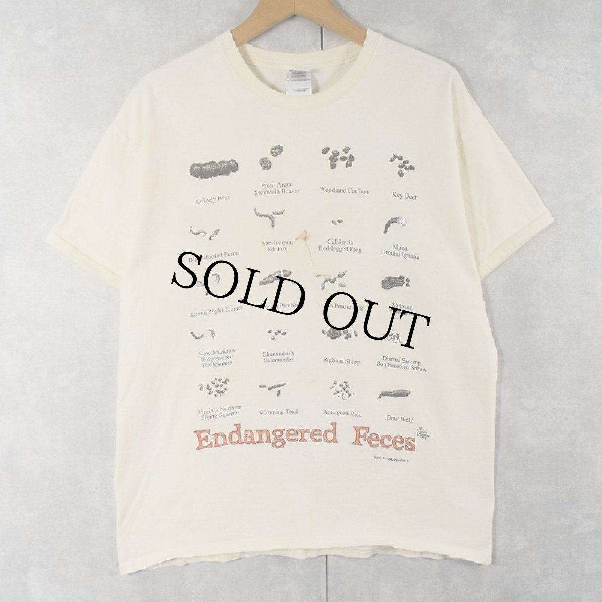 画像1: 2000's "Endangered Feces" シュールイラストプリントTシャツ L (1)