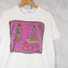 画像1: 90's TESOROS USA製 スカル カラベラアート プリントTシャツ L (1)