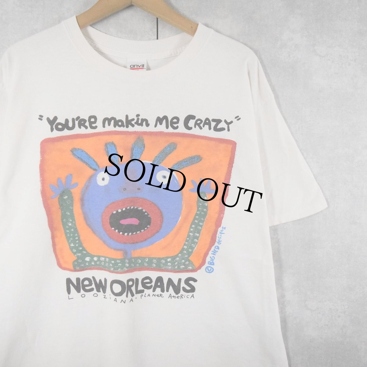画像1: 90's BIG HED "YOU'RE MAKIN ME CRAZY" アートプリントTシャツ L (1)
