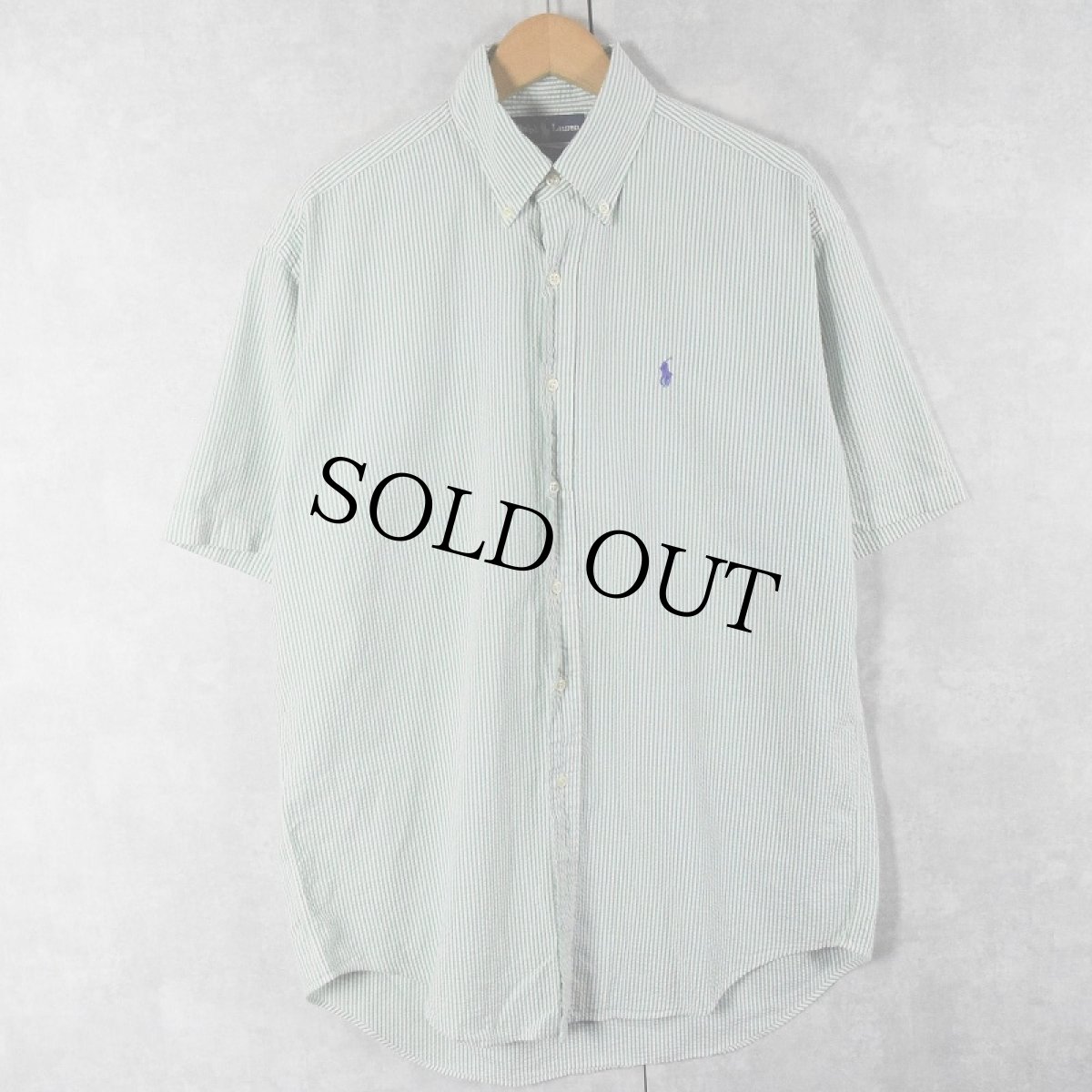 画像1: POLO Ralph Lauren "BLAKE" ストライプ柄 ロゴ刺繍 シアサッカーボタンダウンシャツ M (1)