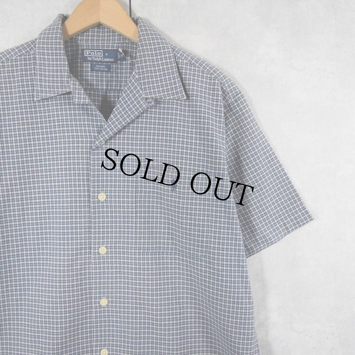 画像1: POLO Ralph Lauren "ADAMS" チェック柄 ロゴ刺繍 コットンオープンカラーシャツ M (1)
