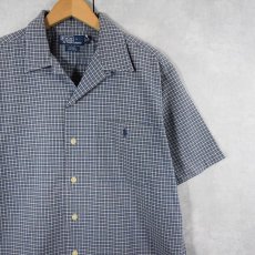 画像1: POLO Ralph Lauren "ADAMS" チェック柄 ロゴ刺繍 コットンオープンカラーシャツ M (1)