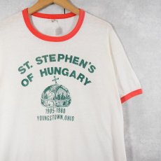 画像1: 80's Hanes USA製 "ST.STEPHEN'S OF HUNGARY" 王冠プリント リンガーTシャツ XL (1)