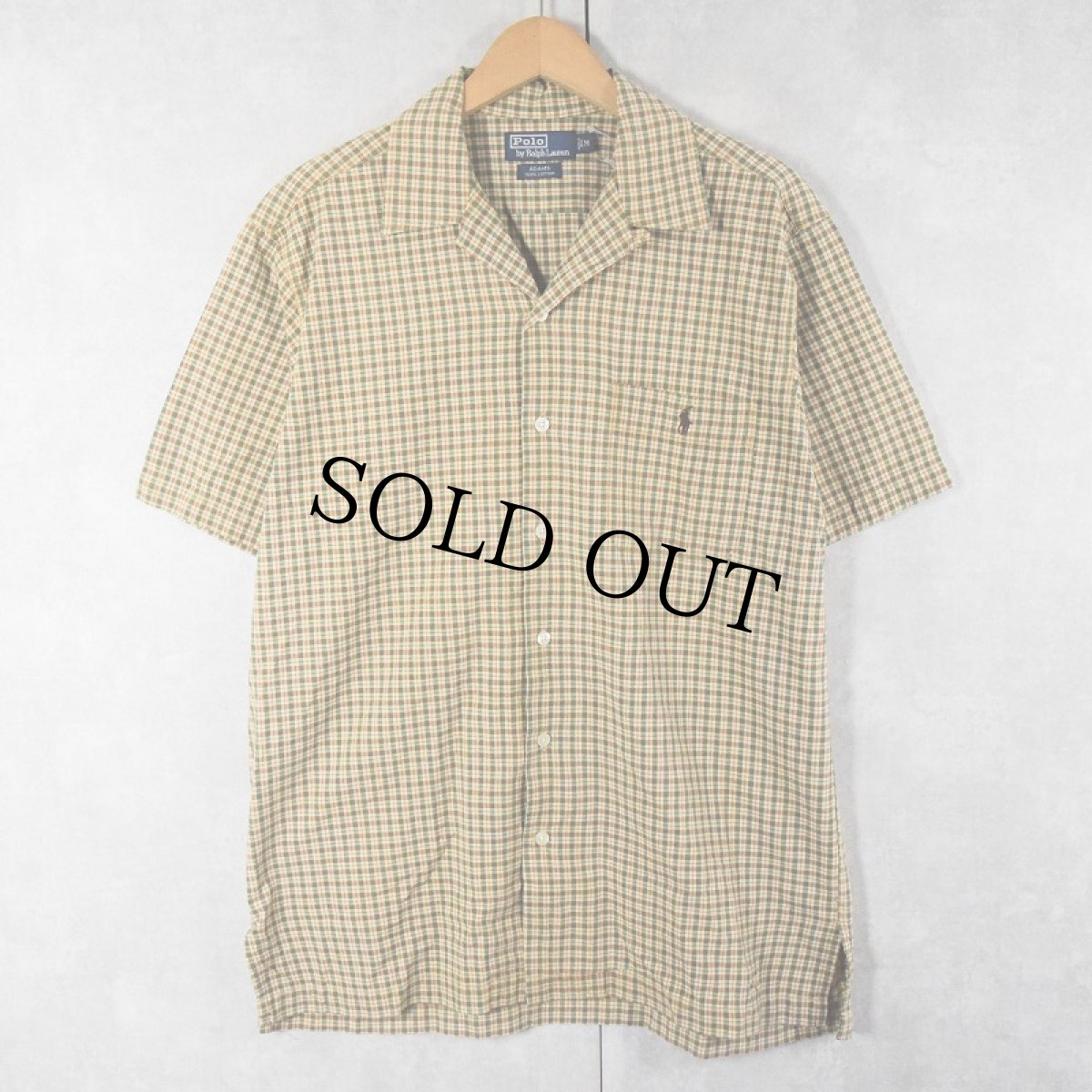 画像2: POLO Ralph Lauren "ADAMS" チェック柄 ロゴ刺繍 コットンオープンカラーシャツ M (2)