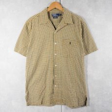 画像2: POLO Ralph Lauren "ADAMS" チェック柄 ロゴ刺繍 コットンオープンカラーシャツ M (2)