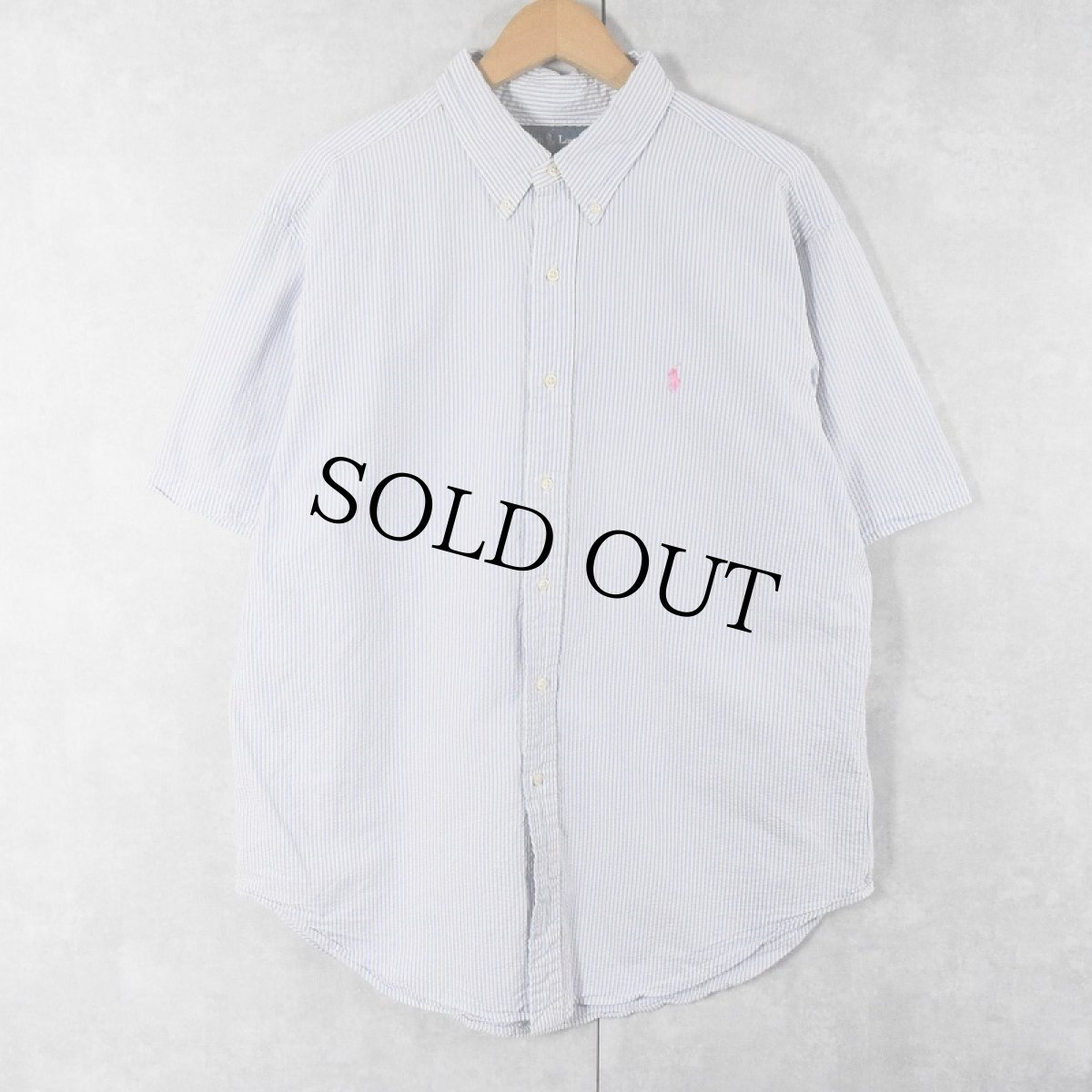 画像1: POLO Ralph Lauren "CLASSIC FIT" ストライプ柄 ロゴ刺繍 シアサッカーボタンダウンシャツ XL (1)