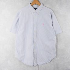 画像1: POLO Ralph Lauren "CLASSIC FIT" ストライプ柄 ロゴ刺繍 シアサッカーボタンダウンシャツ XL (1)