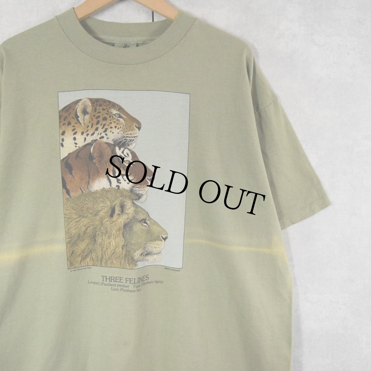 画像1: 90's Diana Dee Tyler LIBERTY GRAPHICS USA製 "THREE FELINES" プリントTシャツ L (1)