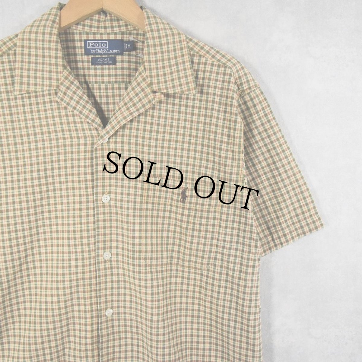 画像1: POLO Ralph Lauren "ADAMS" チェック柄 ロゴ刺繍 コットンオープンカラーシャツ M (1)