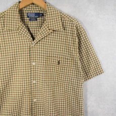 画像1: POLO Ralph Lauren "ADAMS" チェック柄 ロゴ刺繍 コットンオープンカラーシャツ M (1)