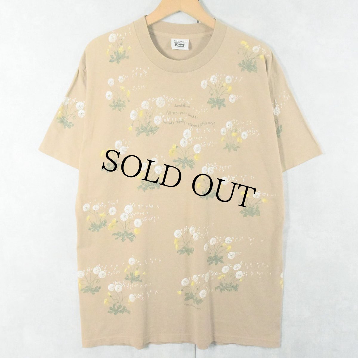 画像1: 90's rel-e-vant products USA製 タンポポ柄 プリントTシャツ L (1)