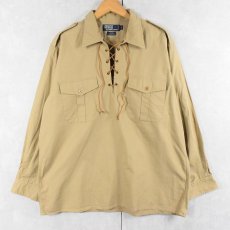画像1: POLO Ralph Lauren "ISAAC" エポレット付き レースアップ コットンシャツ L (1)