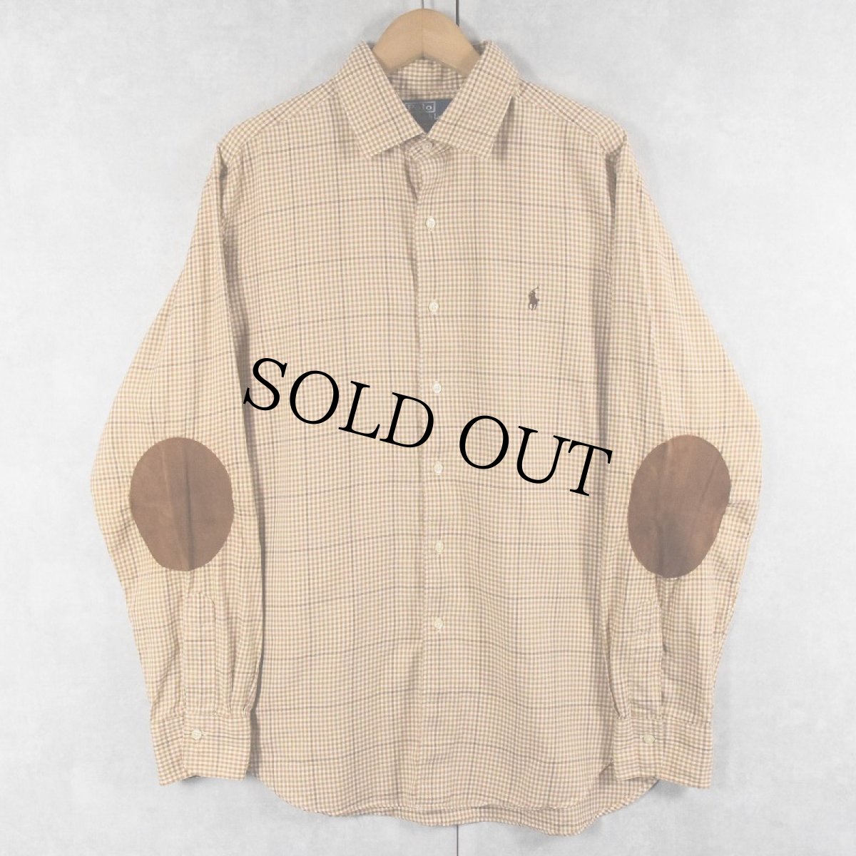 画像1: POLO Ralph Lauren "BRADFORD CLASSIC FIT" ギンガムチェック柄 エルボーパッチ付き コットンシャツ L (1)