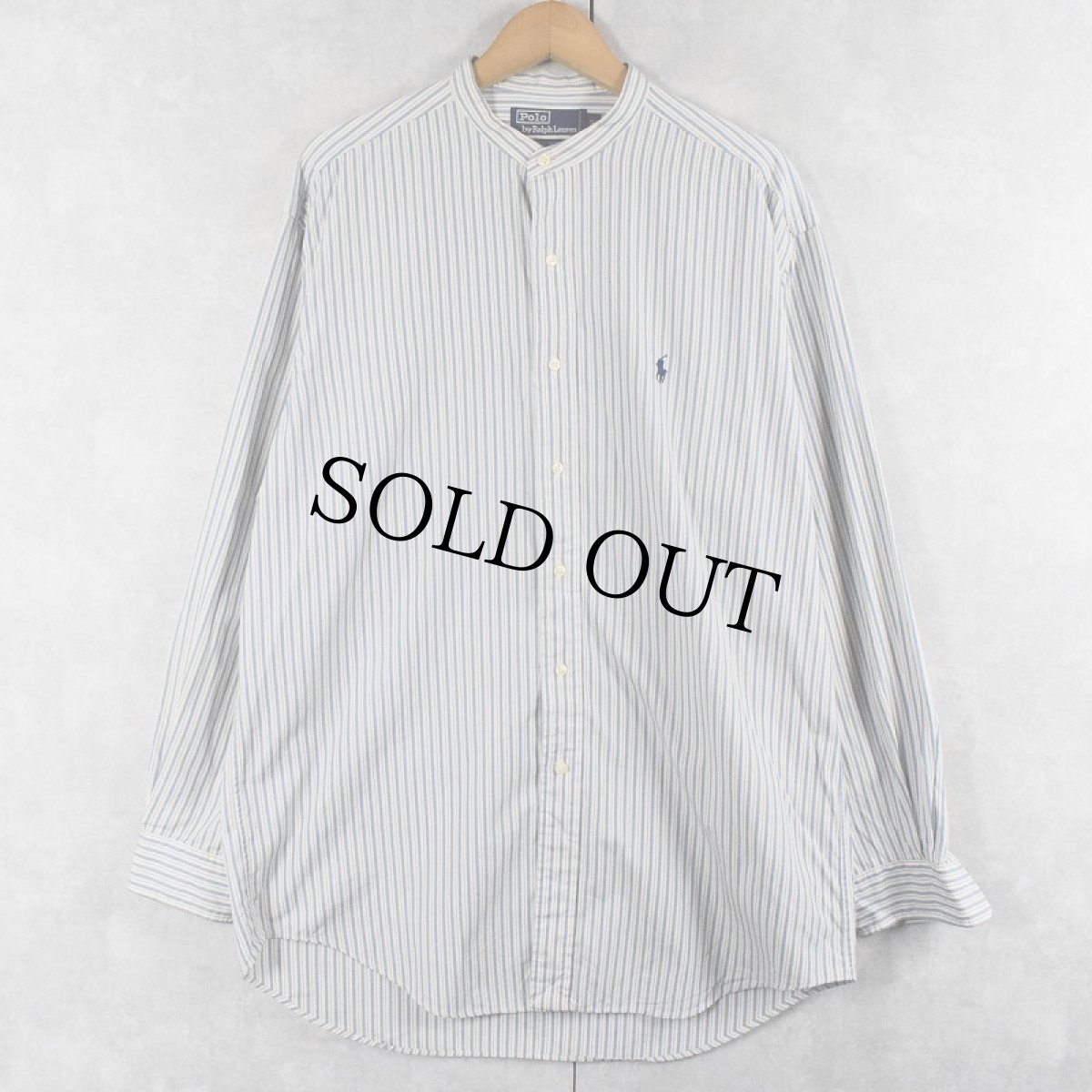 画像1: POLO Ralph Lauren "POSTBOY" ストライプ柄 バンドカラー コットンシャツ M (1)