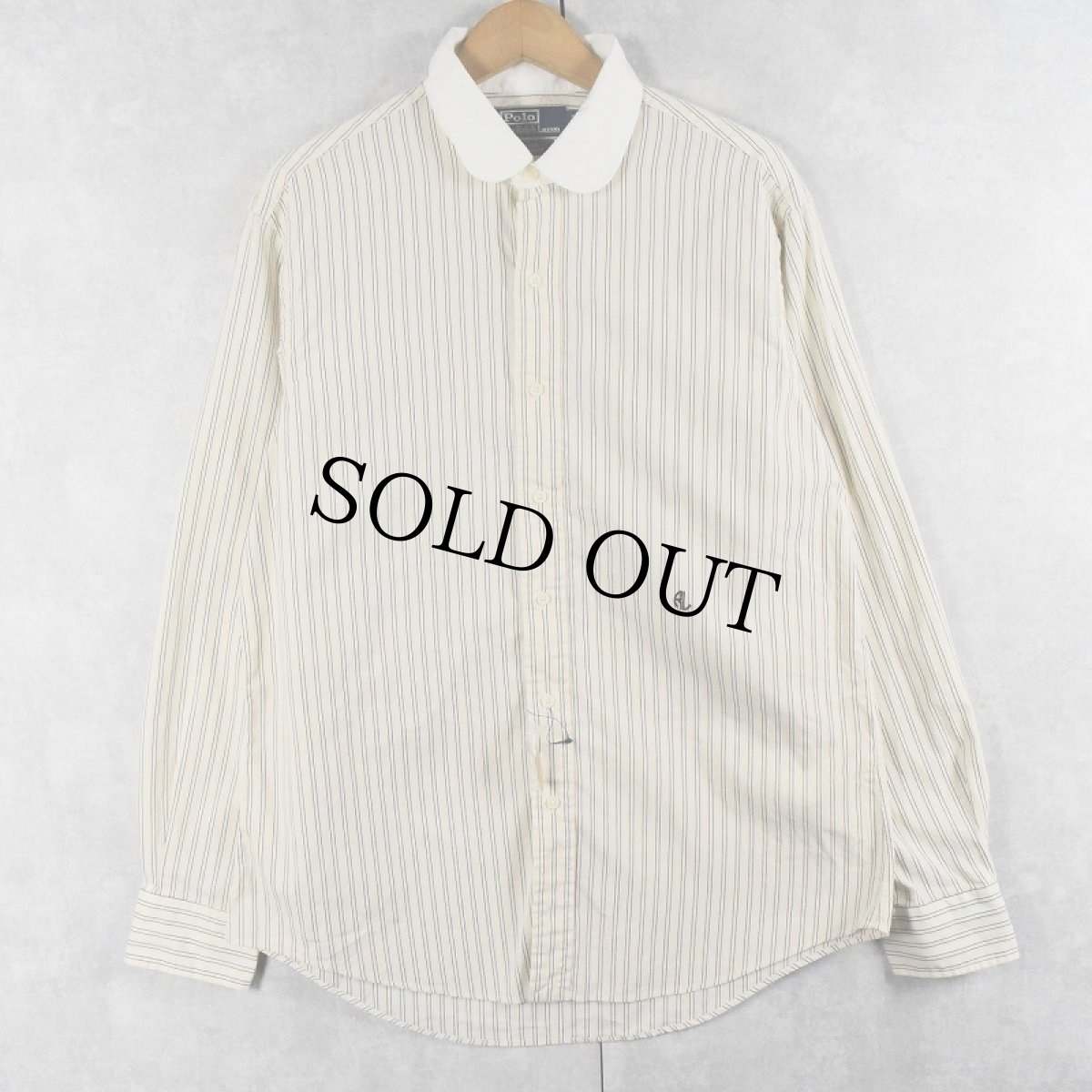 画像1: POLO Ralph Lauren "CLUB CUSTOM FIT" ポニー無し ストライプ柄 クラブカラーコットンシャツ L (1)
