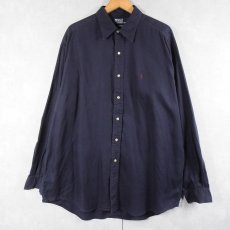 画像1: POLO Ralph Lauren "HARLOW" ヘリンボーン織り コットンボタンダウンシャツ NAVY XL (1)