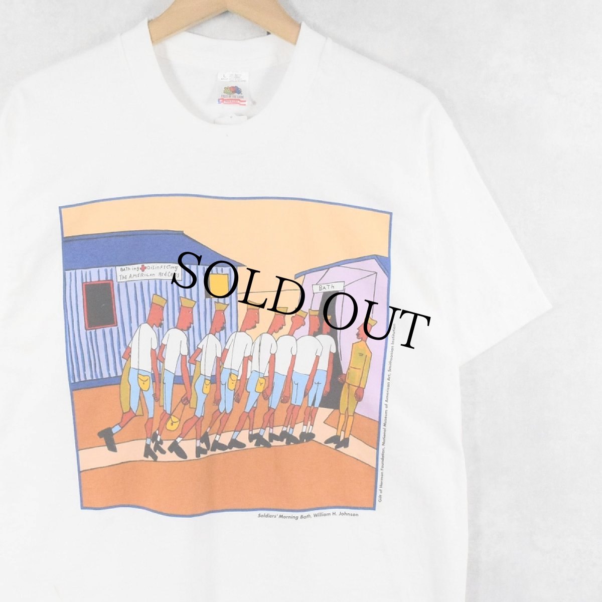 画像1: 90's William H. Johnson USA製 "Soldies' Morning" イラストプリントTシャツ L (1)