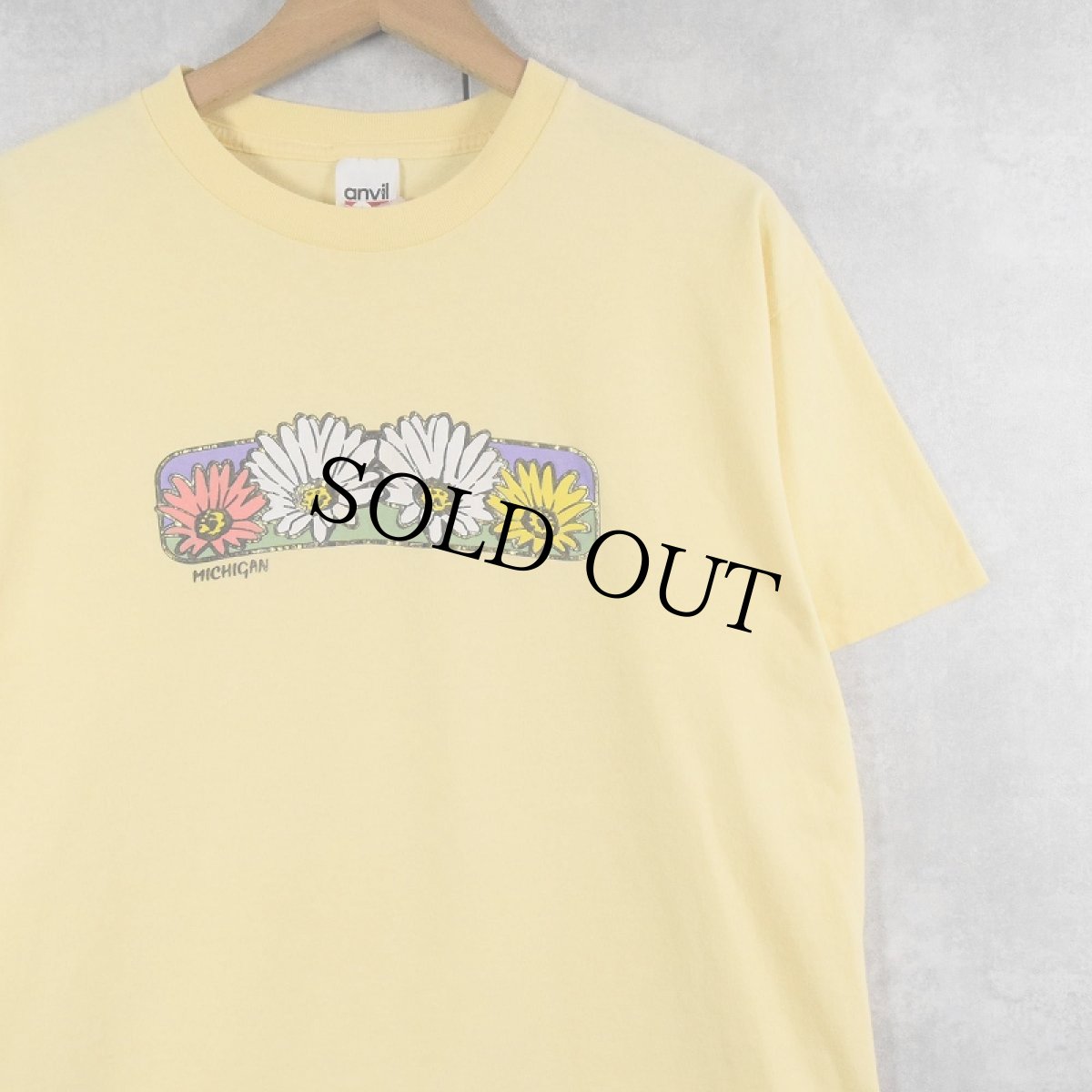 画像1: 90's "MICHIGAN" フラワープリントTシャツ L (1)