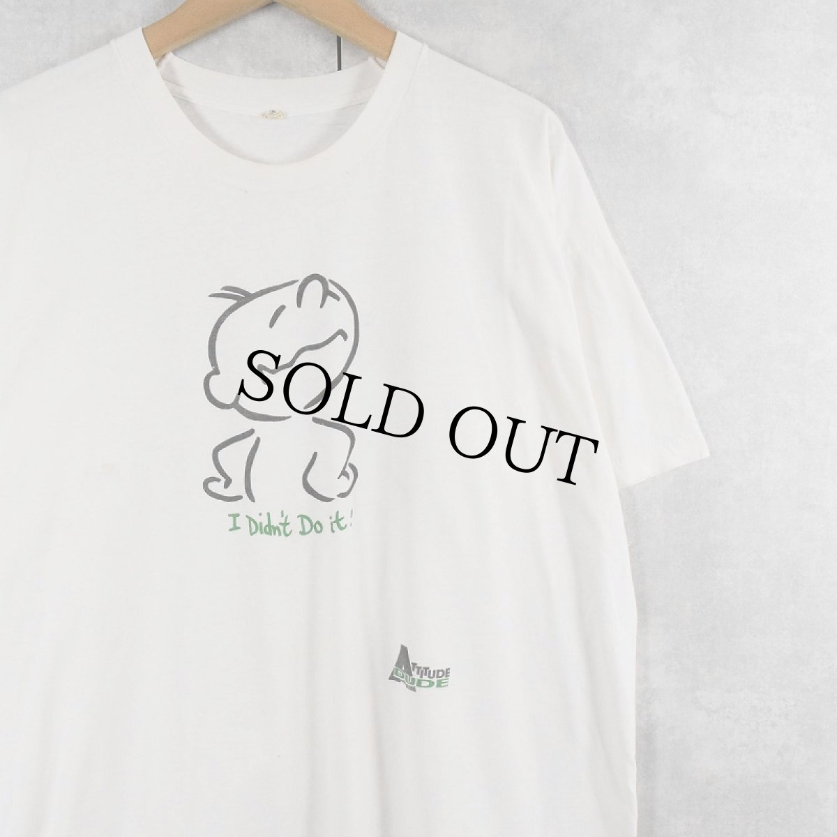画像1: 90's ATTITUDE DUDE USA製 "I didn't do it." イラストプリントTシャツ (1)