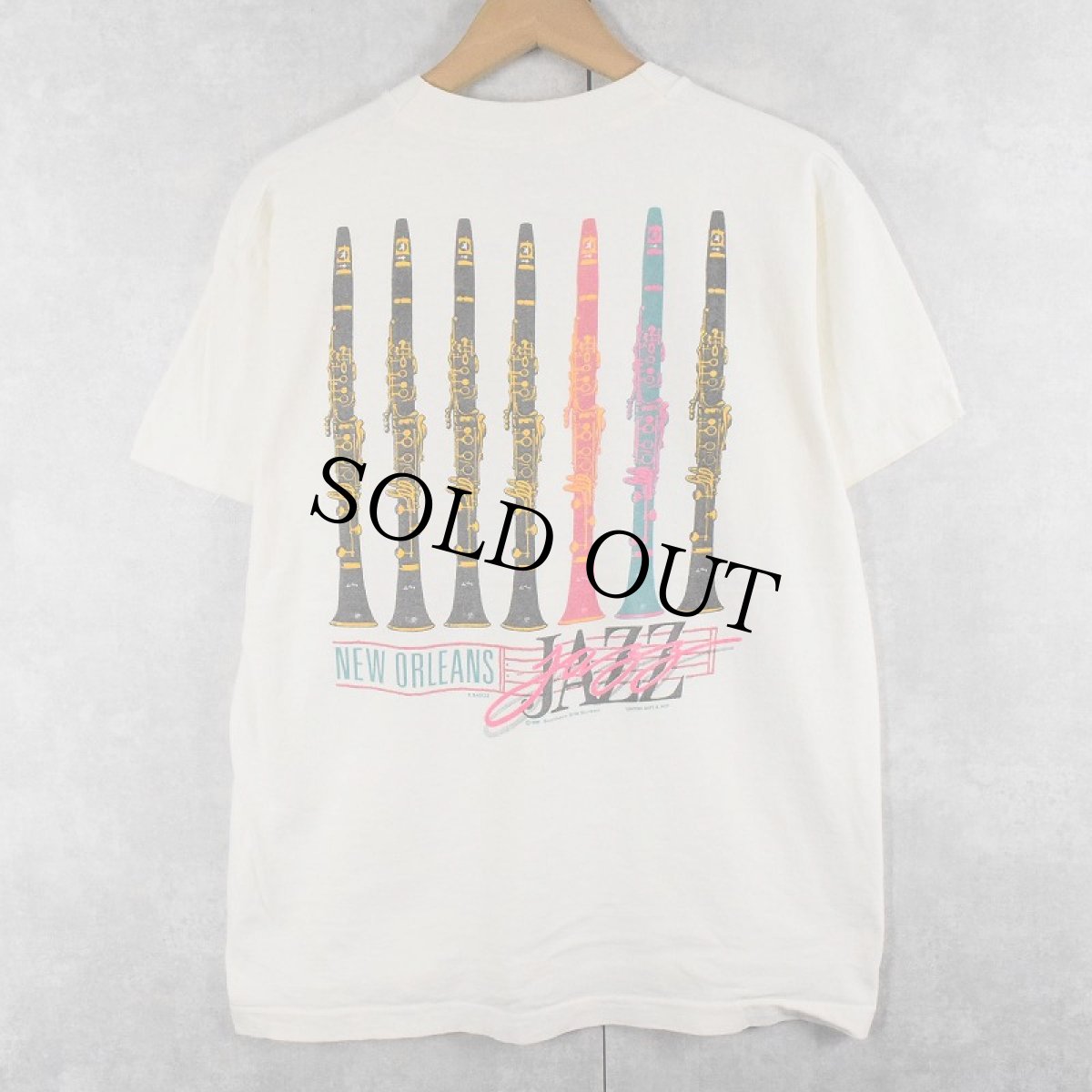 画像1: 〜90's USA製 "NEW ORLEANS JAZZ"  クラリネット プリントTシャツ L (1)