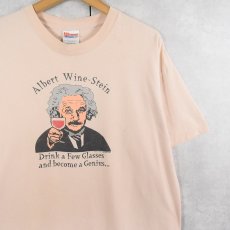 画像1: 2000's "Albert Wine-Stein" 偉人パロディプリントTシャツ L (1)