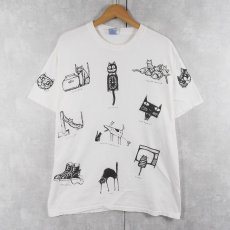 画像1: Studio Roja USA製 猫プリントTシャツ L (1)
