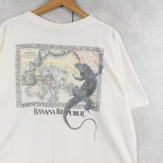 画像1: 90's BANANA REPUBLIC USA製 地図×イグアナプリント ポケットTシャツ XL (1)