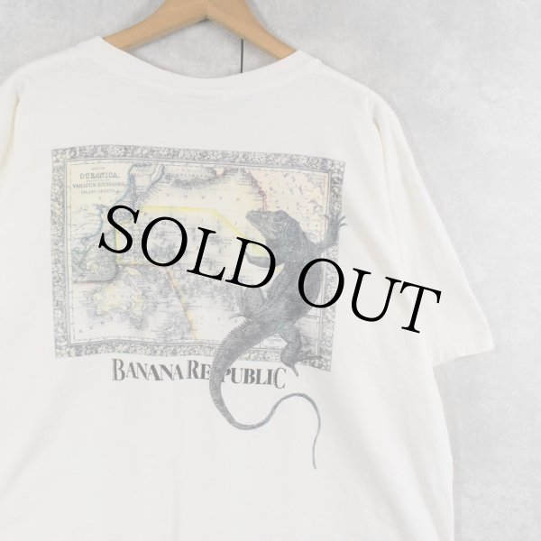 BANANA REPUBLIC バナリパ　Tシャツ　サイズL イグアナ　古着 バナナリパブリック Tシャツ イグアナ 地図 名作 ポケットT