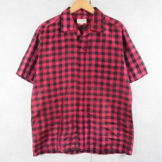 画像1: 〜60's Thai Silk バッファローチェック柄 オープンカラーシャツ L (1)