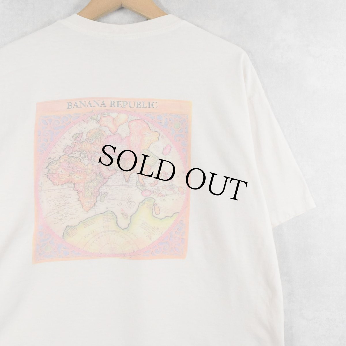 画像1: 90's BANANA REPUBLIC USA製 地図プリント ポケットTシャツ L (1)