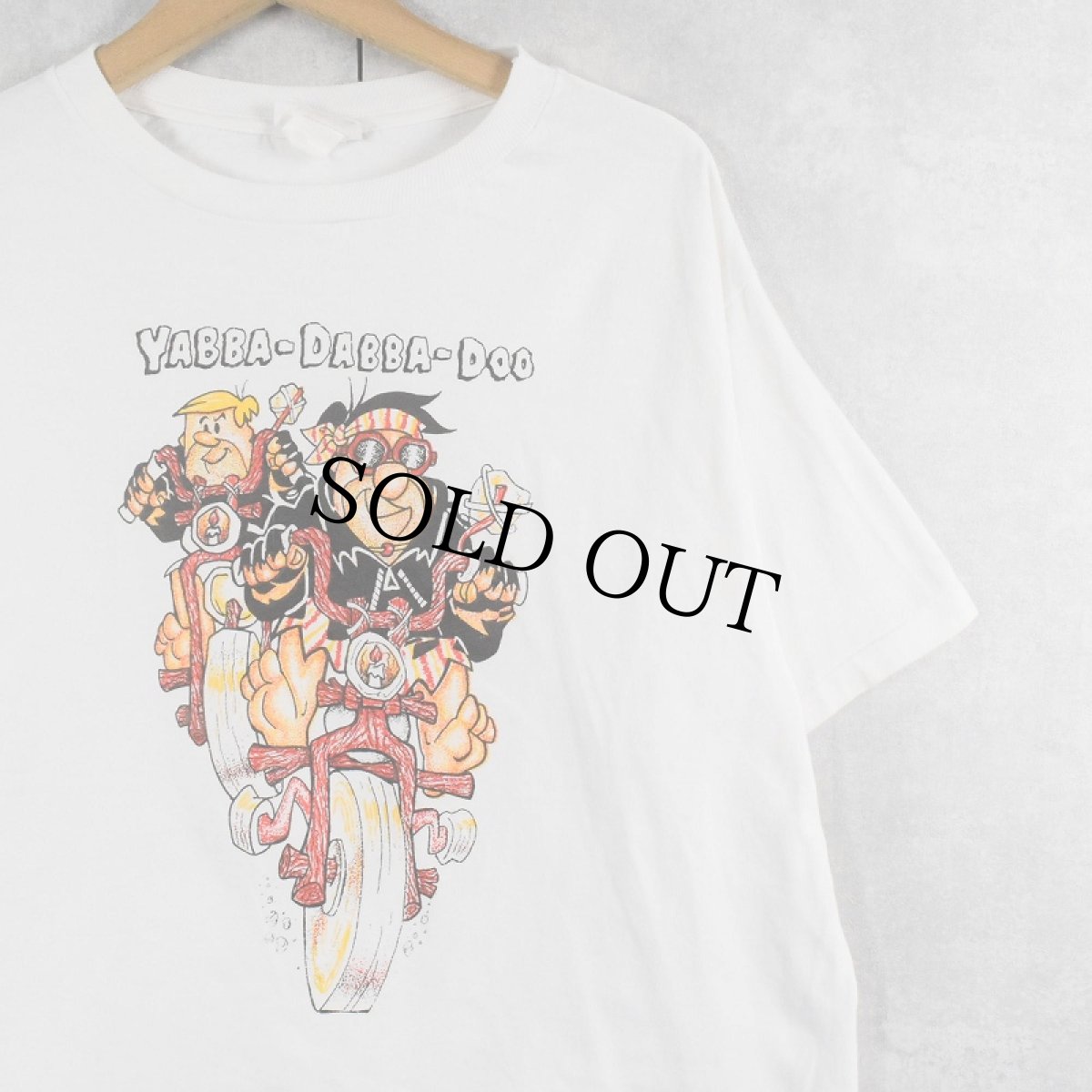 画像1: 90's USA製 "YABBA-DABBA-DOO" キャラクターパロディプリントTシャツ L (1)