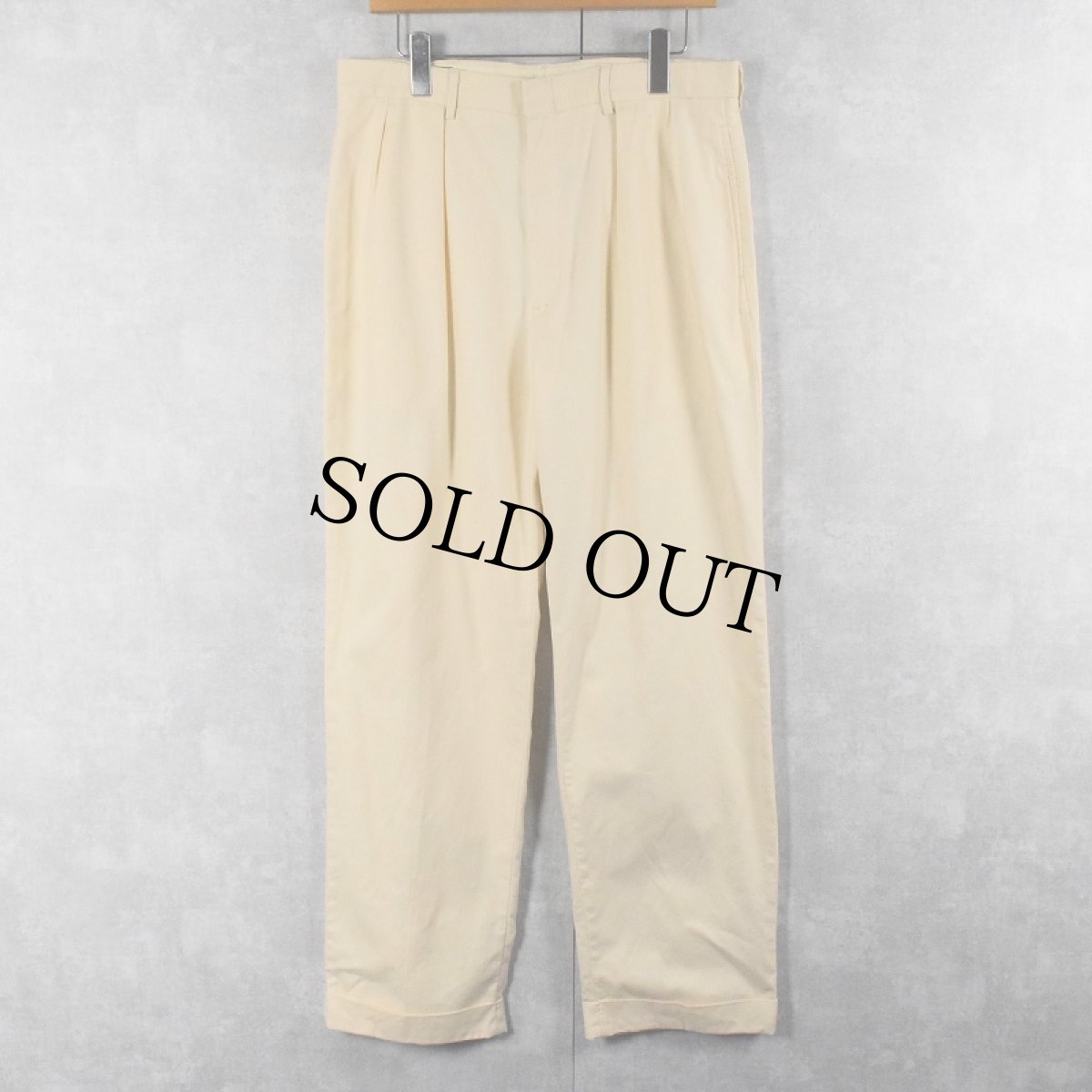 画像2: POLO Ralph Lauren ヘリンボーン織り 2タック コットンスラックス W33 (2)