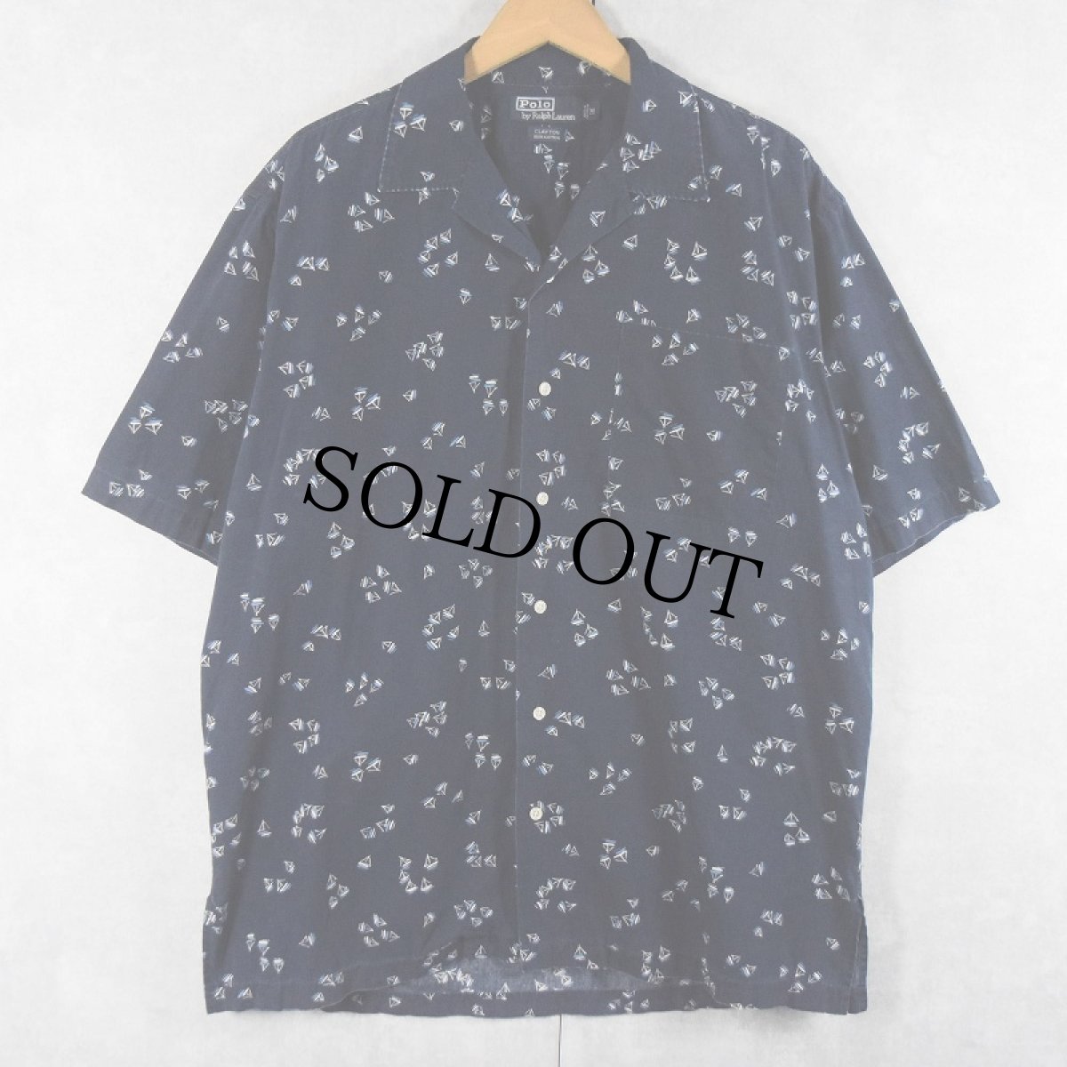 画像1: POLO Ralph Lauren "CLAYTON" ヨット柄 コットンオープンカラーシャツ NAVY M (1)