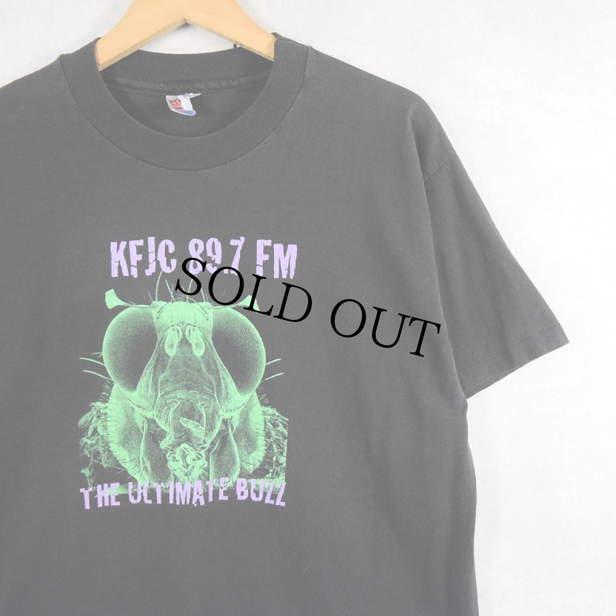 画像1: 90's USA製 KFJC 89.7FM ラジオ局 プリントTシャツ BLACK L (1)