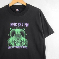 画像1: 90's USA製 KFJC 89.7FM ラジオ局 プリントTシャツ BLACK L (1)