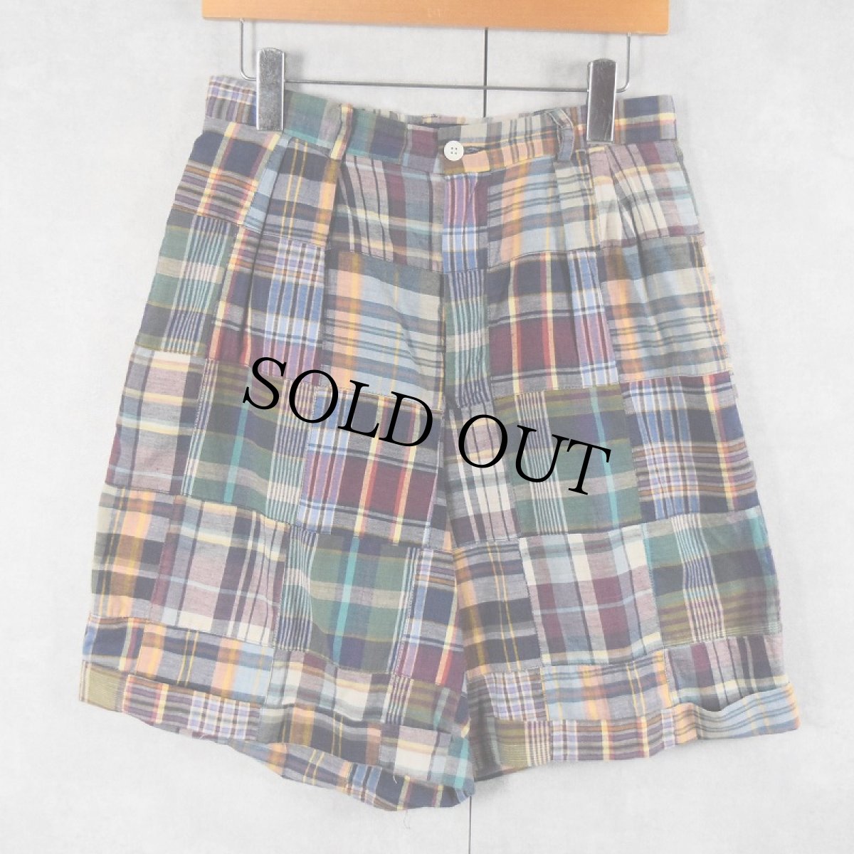 画像2: Ralph Lauren マドラスチェック柄 パッチワーク 2タックコットンショーツ W30 (2)