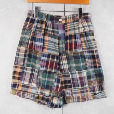 画像2: Ralph Lauren マドラスチェック柄 パッチワーク 2タックコットンショーツ W30 (2)